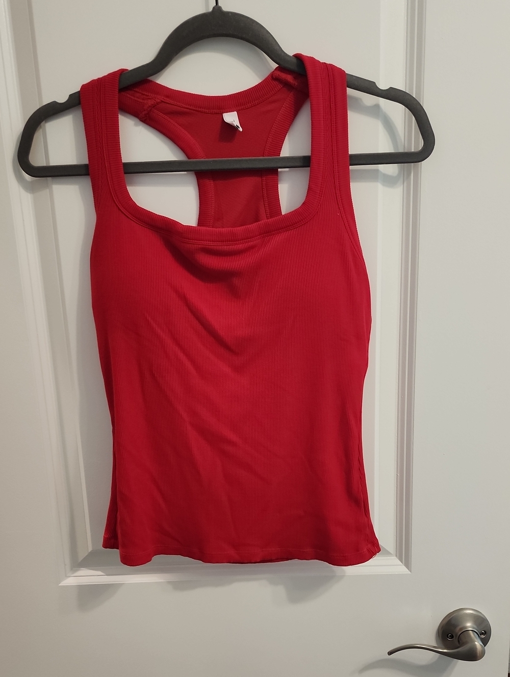 ReoRia Red Racerback Built In Bra Tank - Womens Ribbed Active Top Large